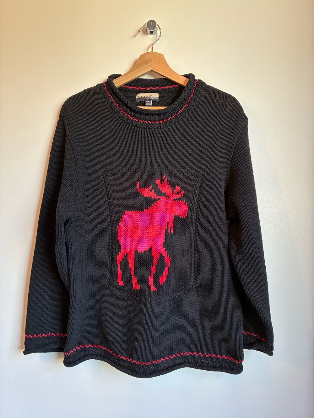 PARKHURST Weekend Recycled Cotton Made In Canada Moose Plaid Knit Sweater XL